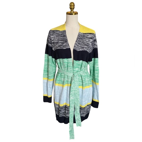 LANE BRYANT Classic Long-Sleeve Belted Colorblock Stripped Cardigan Womens 14/16 - Picture 3 of 8